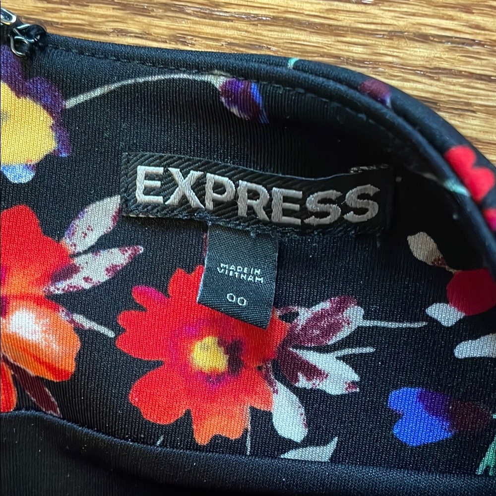 Express Black Floral Pencil Skirt with Red & Blue Accents - Picture 2 of 4